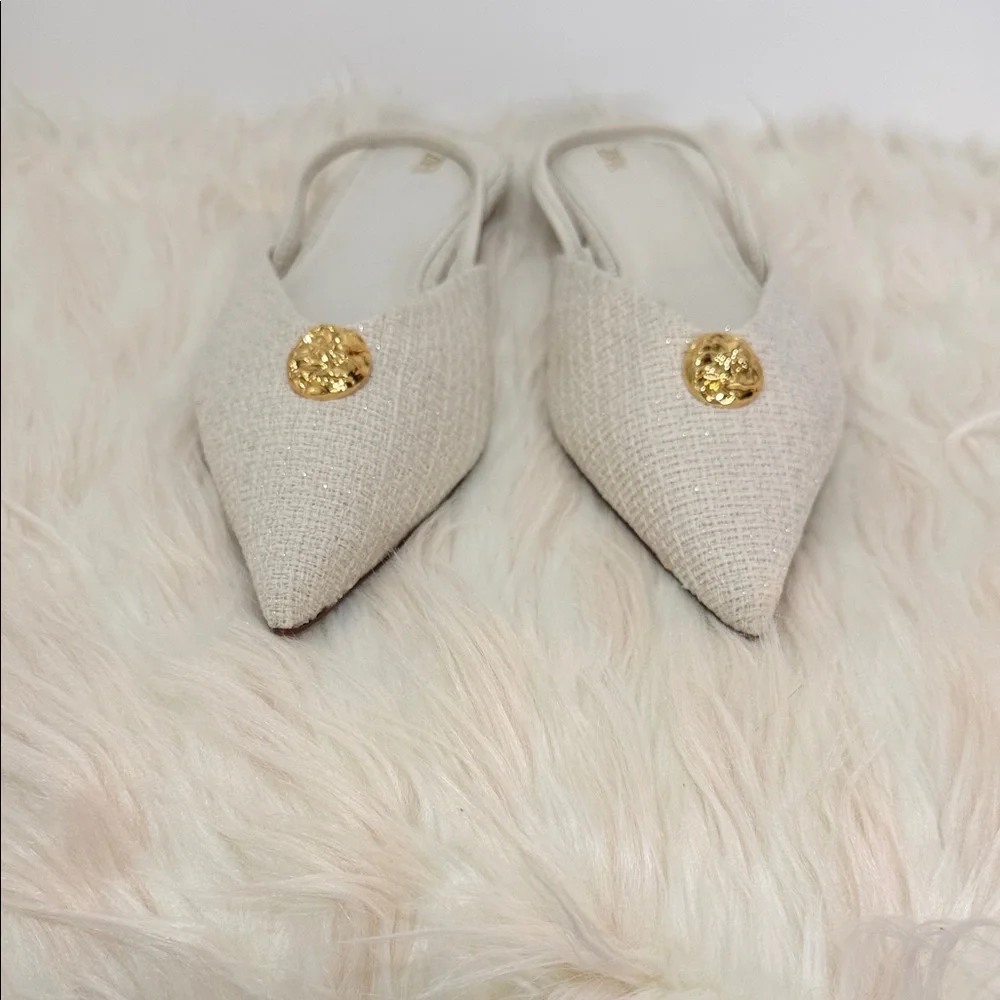 Zara Cream Mules with Gold Detail - Picture 2 of 7
